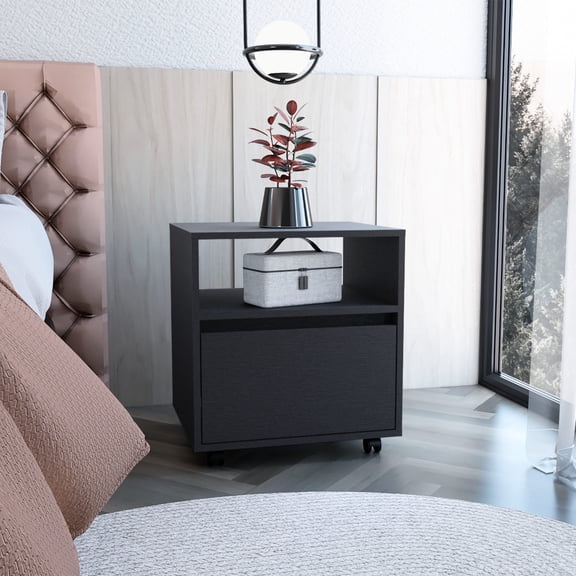 Modern Casters Side Table / Ideal for Bedroom or Living Room / Divided Shelf Storage