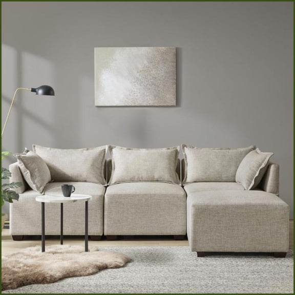 Modern Casual 30W Modular Armless Single Sofa Chair 100% Polyester Performance Fabric for Living Room | Beige | Polyester | Armless