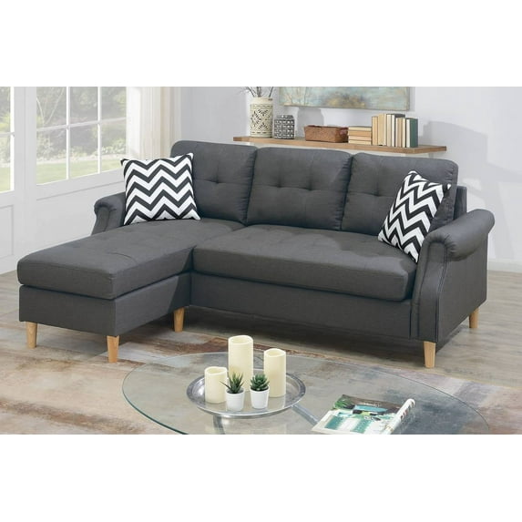 Modern Casual Living Room Comfort Small Family Reversible Sectional Sofa Set Polyfiber Blue Grey Cushion Couch