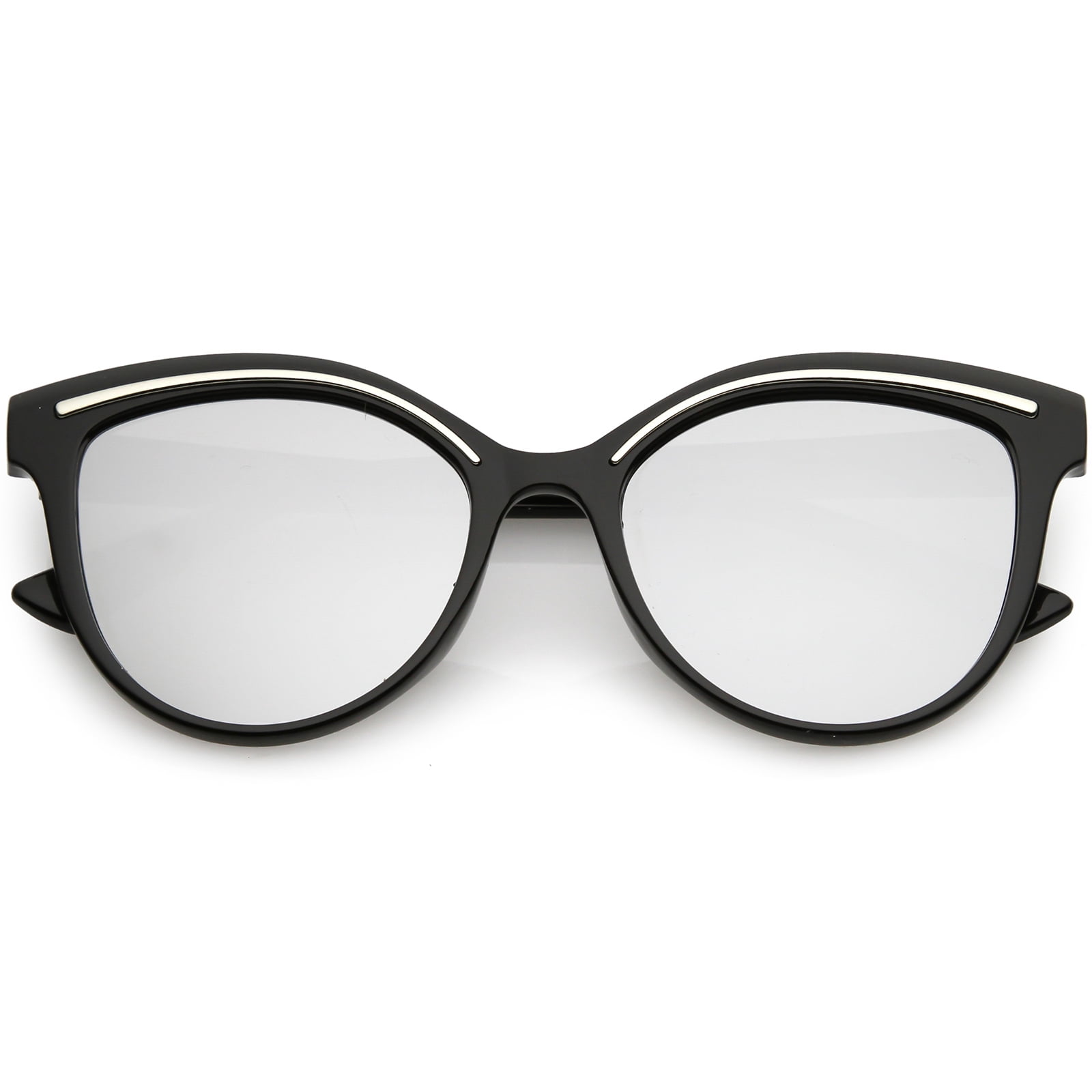 Modern Cat Eye Sunglasses Metal Brow Detail Round Colored  display picture 1