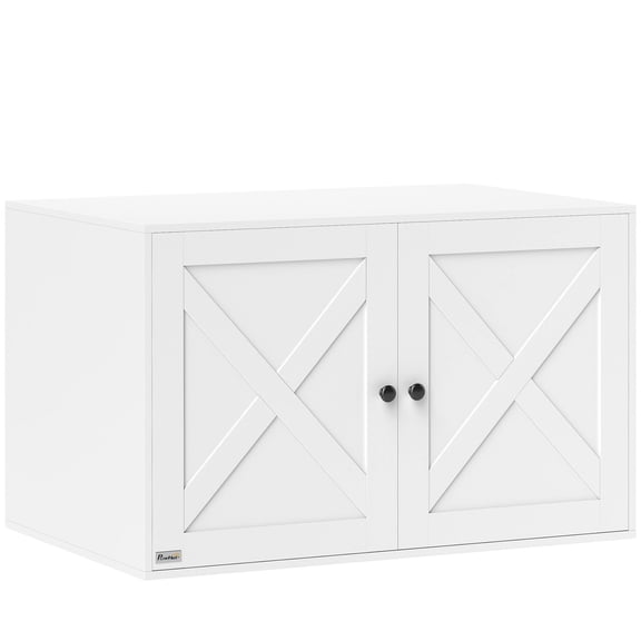 Modern Cat Litter Box Enclosure with Barn Door, White Furniture-Style Cabinet, 31.5 Inch Cat Washroom Privacy House