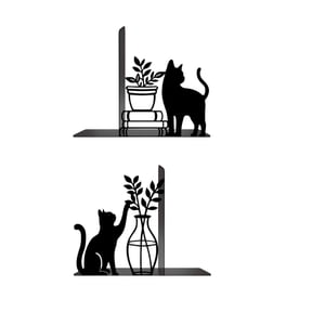 Modern Cat Metal Bookend, 1 Pair Black Simple Bookends, Cute Decorative Book Ends for Office Home Bookshelf Bedroom Library Read Lovers Decor