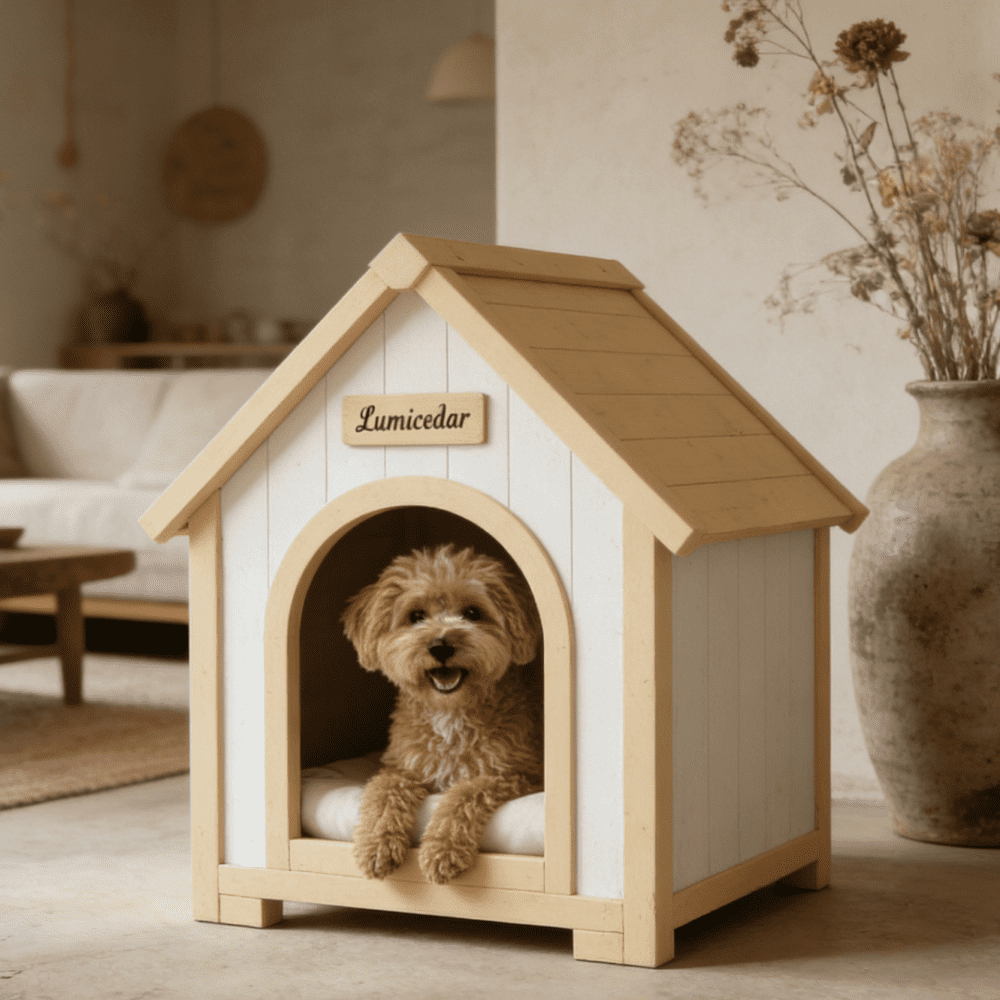 Modern Cedar Wooden Indoor Dog House with EVA Cushion for Small Pets