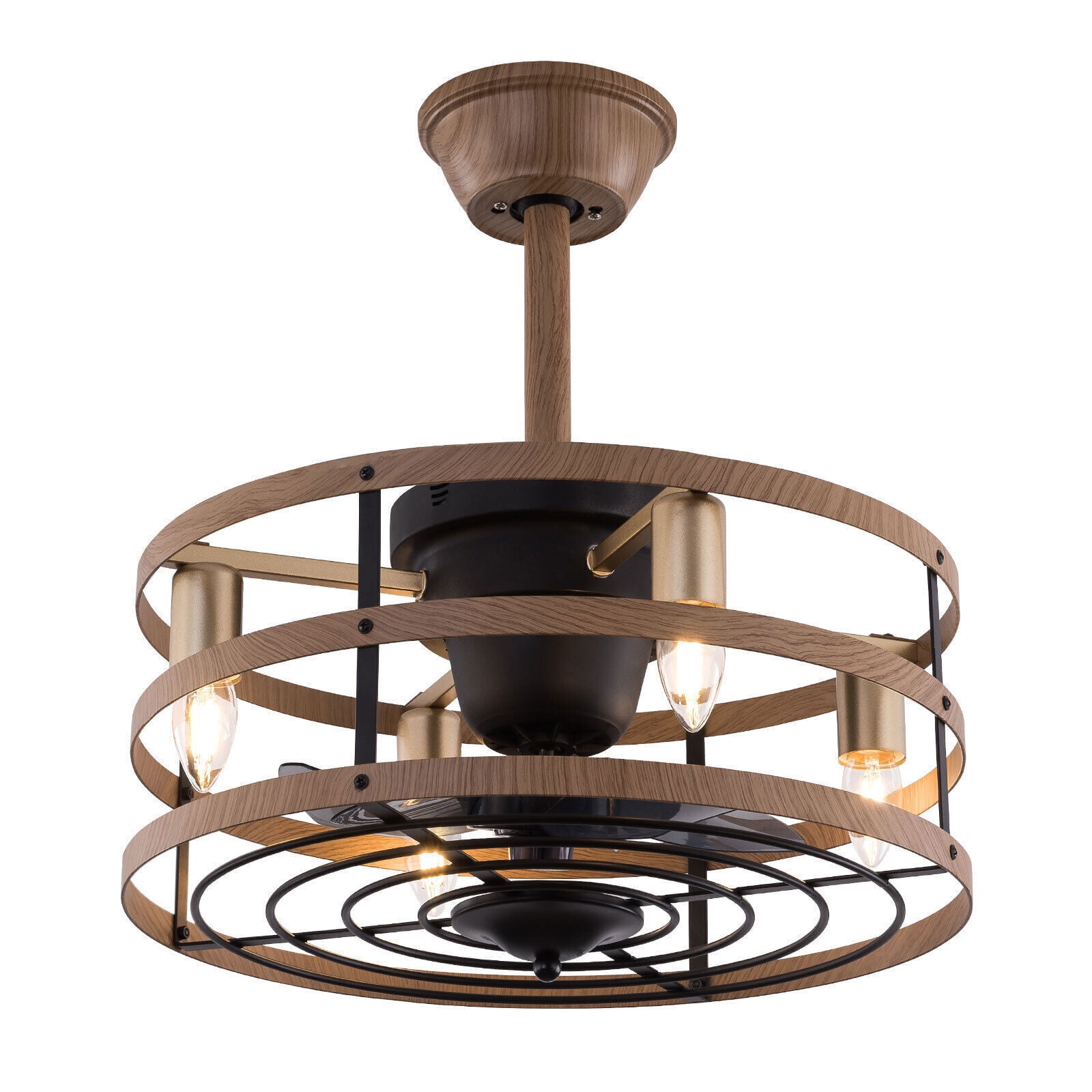 18-Inch Light Brown Caged Ceiling Fan with Remote and Lighting
