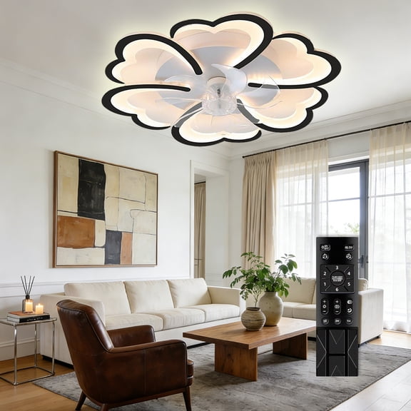 Modern Ceiling Fan with Light, 27 inch Ceiling Fan for Bedroom Indoor Outdoor, Dimmable Low Profile Ceiling Fans with Remote Control Flush Mount 7 Reversible Blades 6 Speeds Timer, Black