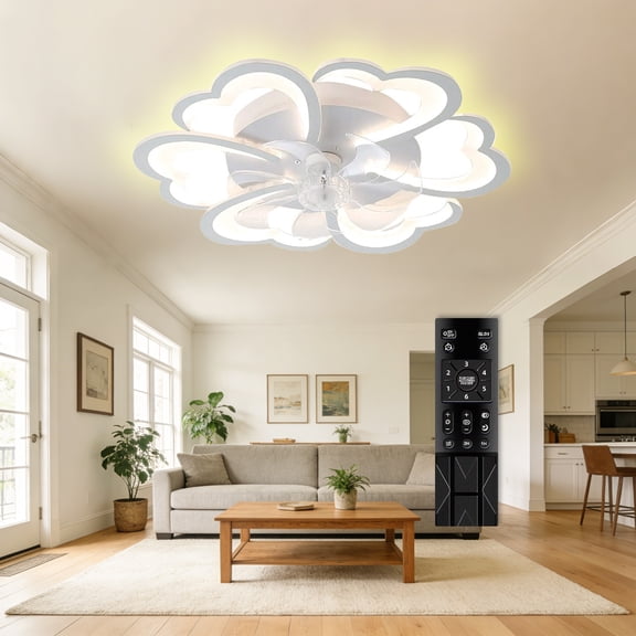 Modern Ceiling Fan with Light, 27 inch Ceiling Fan for Bedroom Indoor Outdoor, Dimmable Low Profile Ceiling Fans with Remote Control Flush Mount 7 Reversible Blades 6 Speeds Timer, White