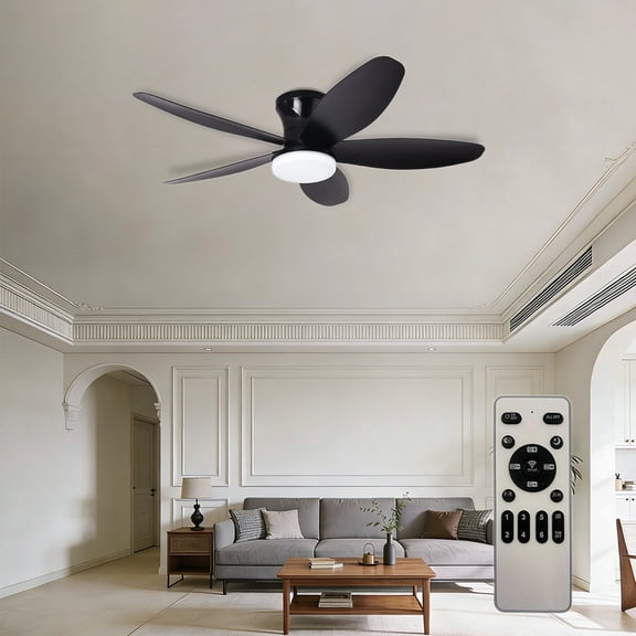 Modern Ceiling Fan with Light, 36 inch Ceiling Fan for Bedroom Indoor Outdoor, Dimmable Low Profile Ceiling Fans with Remote Control Flush Mount 5 Reversible Blades 6 Speeds Timer, Black