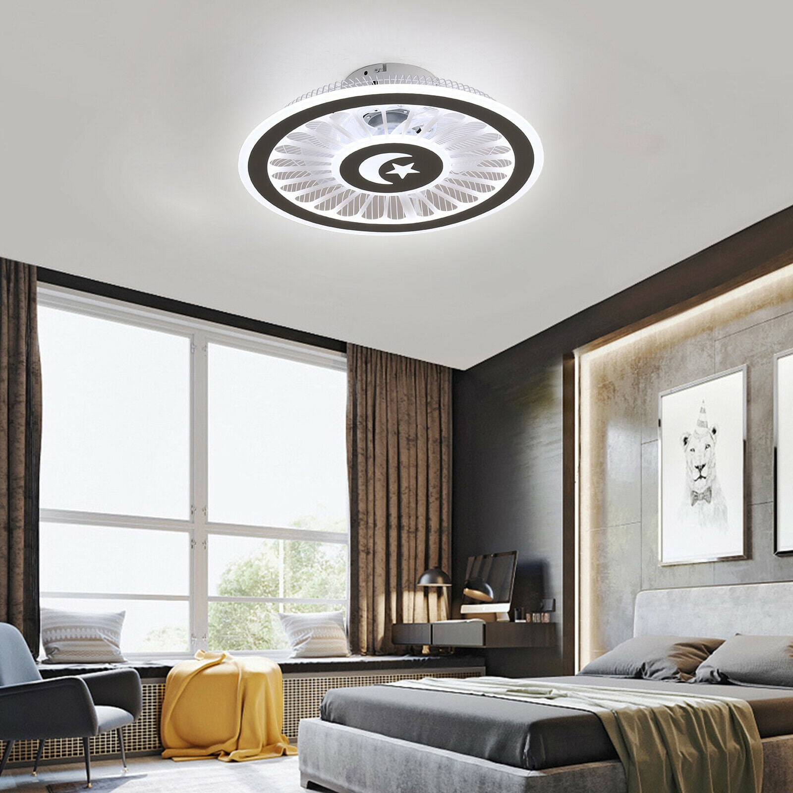 Modern Ceiling Fan Light Dimmable LED Chandelier Flush Mount Lamp 3