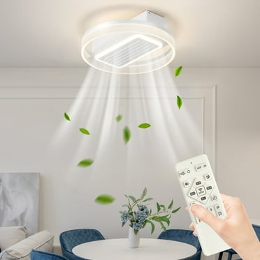 Modern Ceiling Fan with Light 6 Speeds Reversible Vaneless Fan, Flush Mount Smart Lighting Lamp for Bedroom Living Room