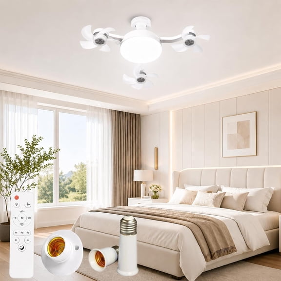 Modern Ceiling Fan with Light and Remote E26/E27 Socket Fan Light 3 Speeds, 3 Color