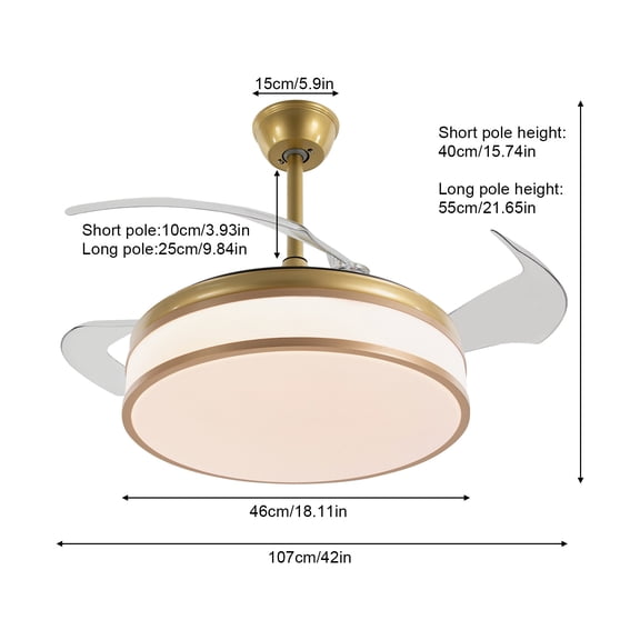 Modern Ceiling Fans W/Lights Retractable Invisible Blades Fandelier Chandelier