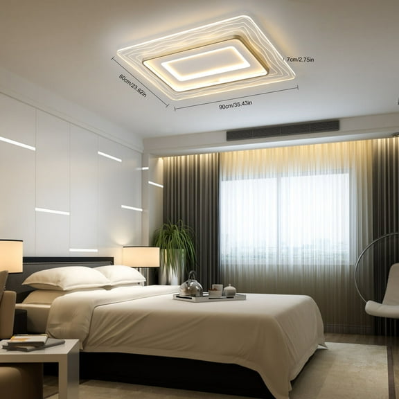 Modern Ceiling LED Light with Remote Control, 3 Color Change 35.43" x 23.62" Flush Mount Ceiling Light Fixture for Bedrooms Living Room Office Laundry Kitchen White 5000LM