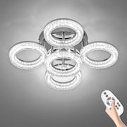 Modern Ceiling Light, 5 Rings 16.9 Dimmable LED 49W Flush Mount Ceiling Lights with Remote Round Ceiling Light Fixture, Bedroom Living Room Dining Room, Chrome