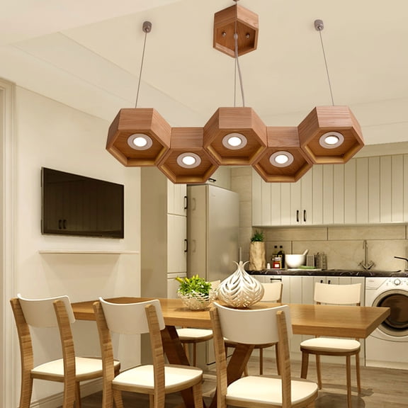 Modern Ceiling Light Fixture, 5-Light Honeycomb Wood Pendant Light, Solid Wood Honeycomb Ceiling Pendant Light