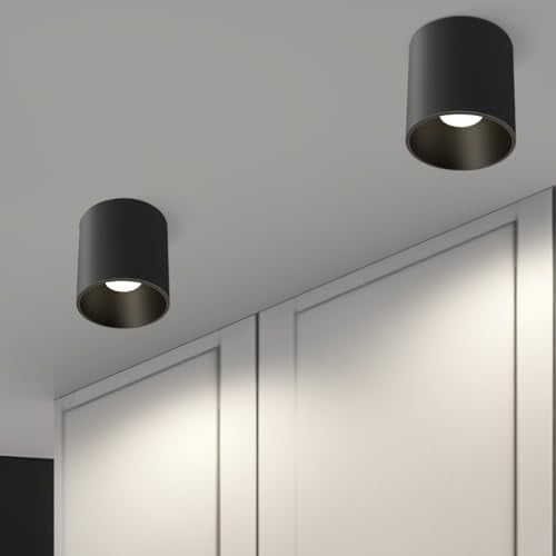 Modern Ceiling Light Fixture, Dimmable Flush Mount 4.72'' Black Cylinder Ceiling Light for Living Room, Hallway, Foyer, Dining Room - 3000K, 15W, CRI 90, 2 Pack$$Tools & Hardware Other