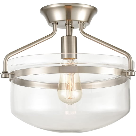 Modern Ceiling Light Fixture with Clear Glass Shade 1-Light Brushed Nickel
