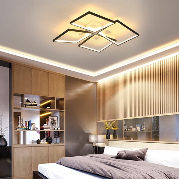 Modern Ceiling Light LED 90W lamp 4-Squares Dimmable 3000-6000K W/ Remote