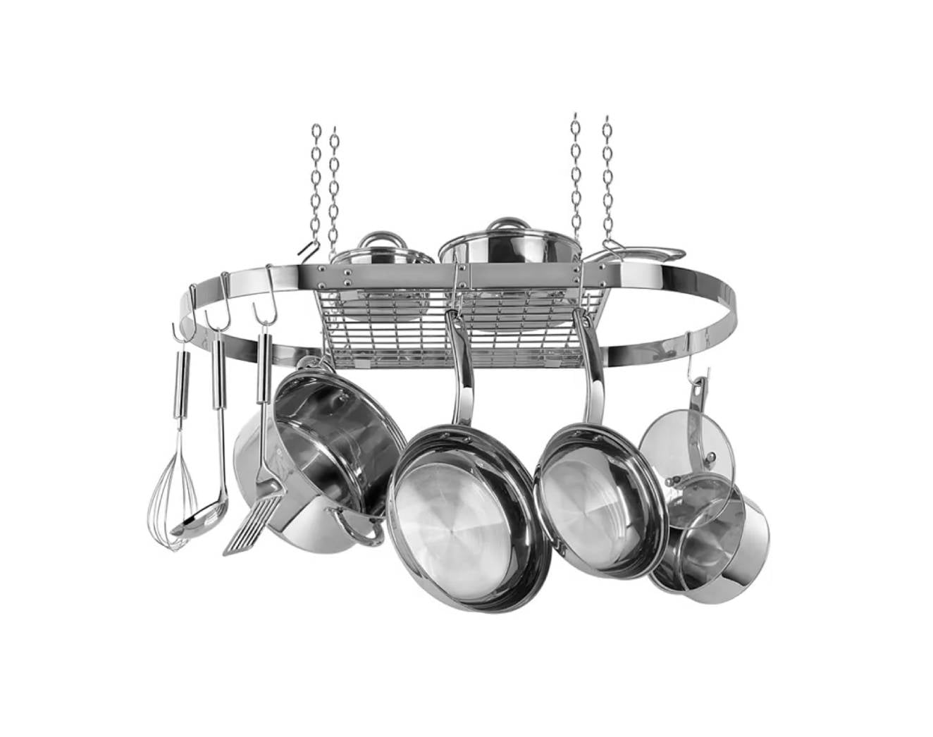 Modern Ceiling Mounted Stainless Steel Oval Hanging Pot Rack - Walmart.com