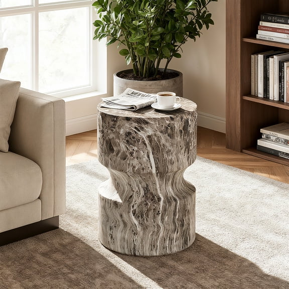 Modern Cement Outdoor End Table for Patio and Garden Faux Terrazzo Accent Table Small Round Side Table for Outside Indoor Use