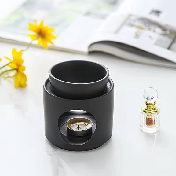 Modern Ceramic Aroma Diffuser with Candle Holder  Stylish Black and White Speckled Design for Home and Spa Decor