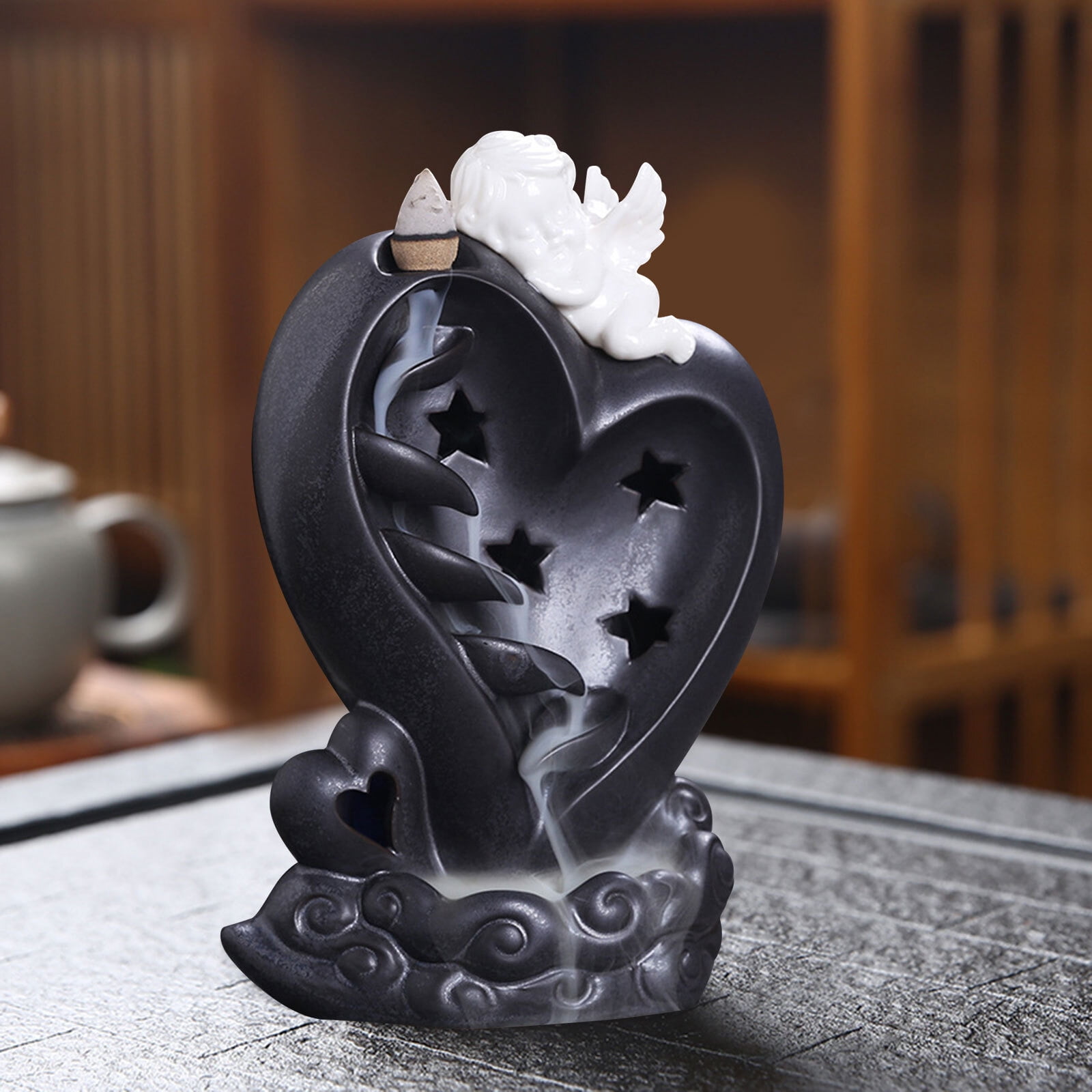 Modern Ceramic Backflow Incense Holder Countertop Angel Backflow Incense Holder for Living Room, Bedroom