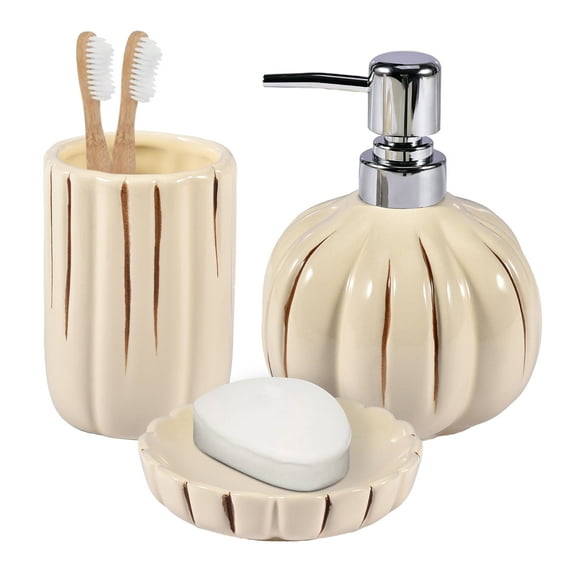 Modern Ceramic Bathroom Accessory Set, 3 Pack, Dispenser, Toothbrush Hold and Soup Dish