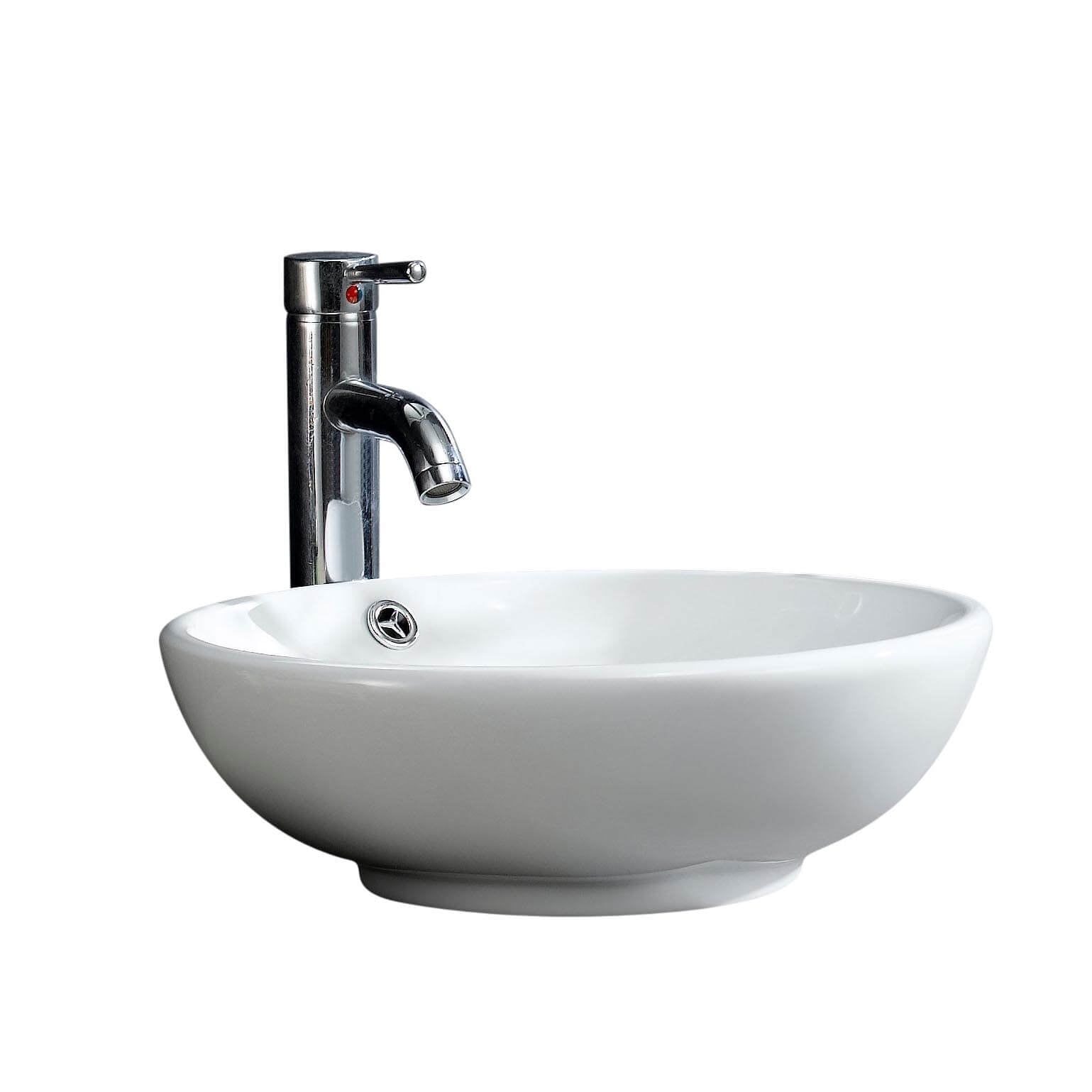Modern White Ceramic Round Vessel Sink with Overflow