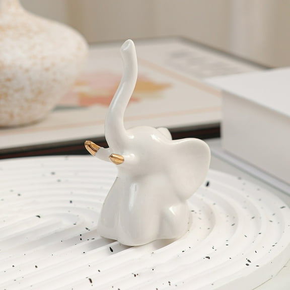 Modern Ceramic Elephant Figurine Statue for Home Décor Ring Holder Display on Shelves Desk and Bookshelf
