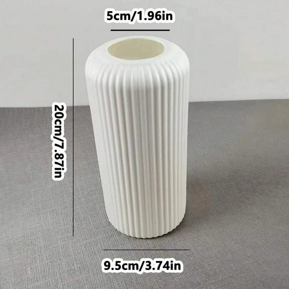 Modern Ceramic Flower Vase Tall Ribbed Cylinder Vase for Home Decor, Table Centerpiece or Office Display