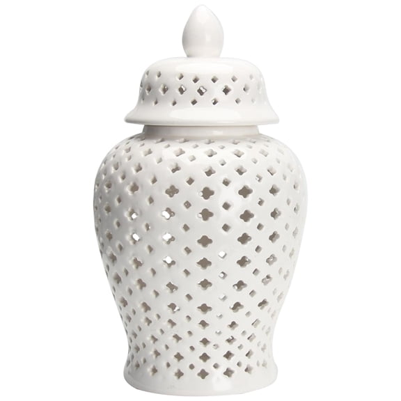 Modern Ceramic Hollow Out Ginger Garlic Storage Jar Artificial Flower Vase Floral Arrangement