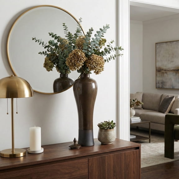 Modern Ceramic Lidded Jar Vase for Living Room and Home Decor - Decorative Flower Vase for Dining Room, Bedroom, or Office - Designed for House Decor and Console Table Displays - 27", Bronze & Copper