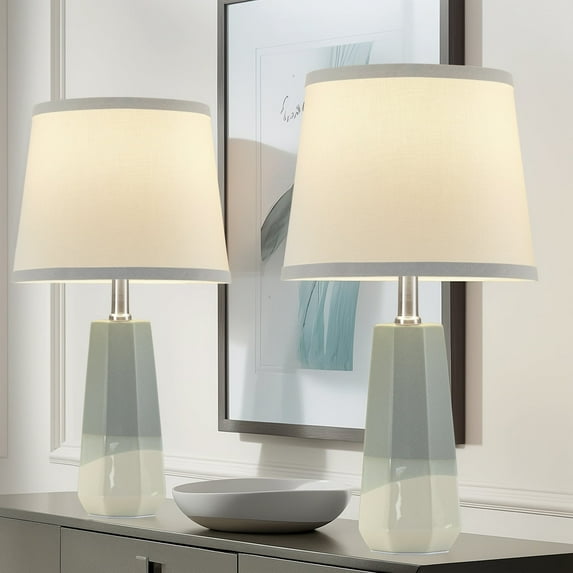 NATYSWAN 20.2" Ceramic Table Lamp Beside Lamps Nightstand Lamp Bedroom Lamp Modern Table Lamp for Living Room, Bedroom & Office Rocker Swtich LED Bulbs Included(Grayish Blue)