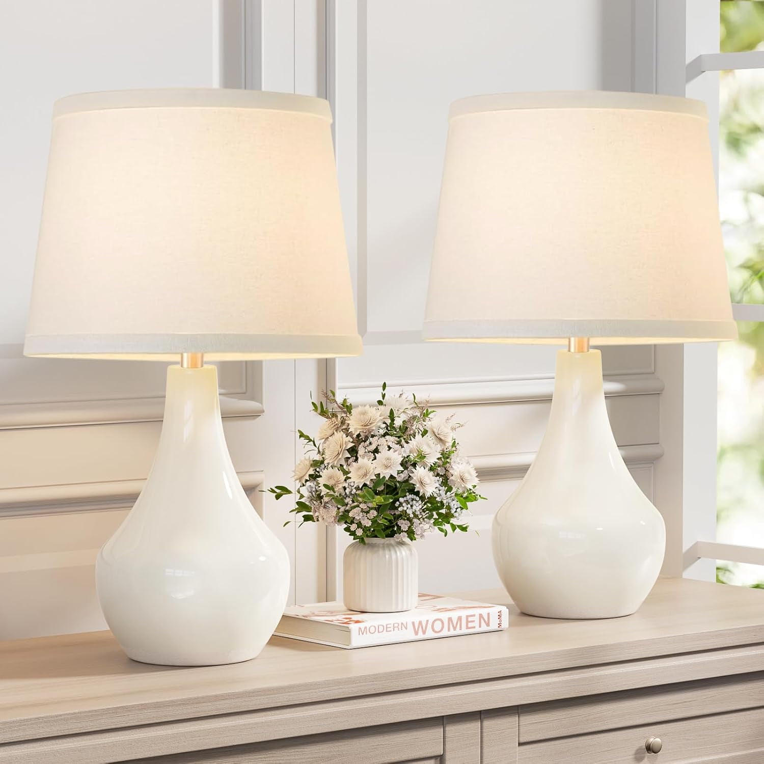 Modern Ceramic Table Lamps for Night Stands - Bedside Lamps Set of 2 ...