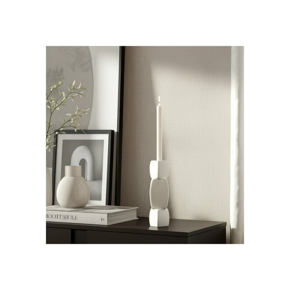Modern Ceramic Taper Candle Holder - Ceramic Decorative Pillar Stand - Minimalist Contemporary Design for Home, Office, Living Room & Bedroom - 12" White