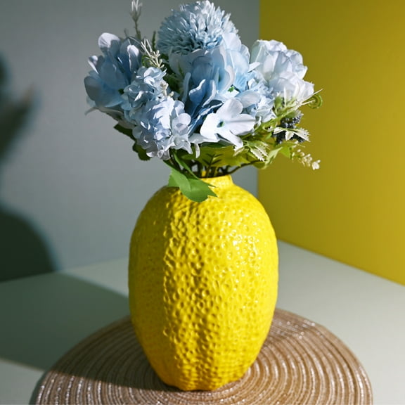Modern Ceramic Vase Lemon Star Fruit Vase Nordic Flower Arrangement Vase Yellow Artistic Vase for Home Living Room Bedroom Decor