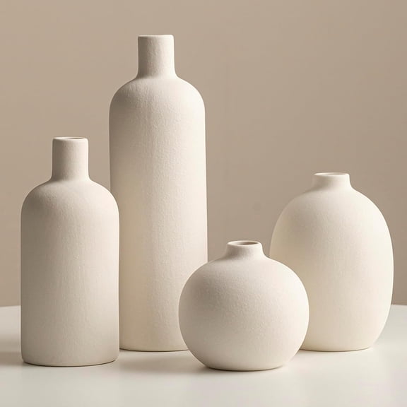 Modern Ceramic Vase Set, White Colors, Decorative Vases for Home Decor, 4 Piece Collection