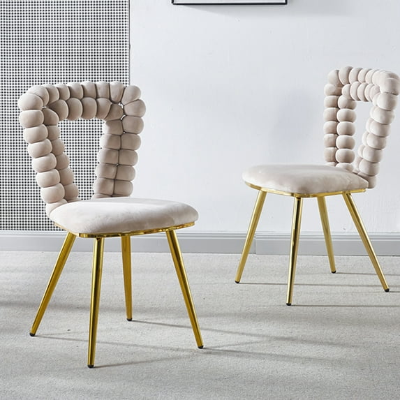 Modern Chair With Iron Tube Legs And Golden Fabric For Dining Room, Bedroom Powder-coated Frame Upholstery - Office