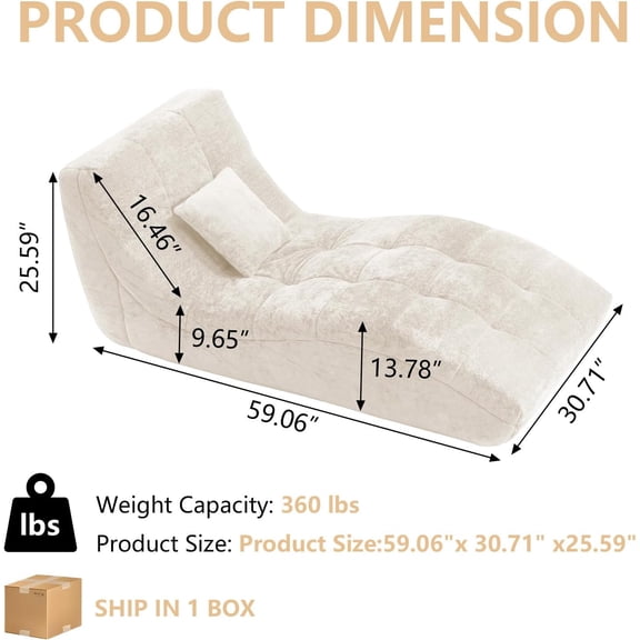 Modern Chaise Lounge Chair with Curved Back, Beige Upholstered Recliner Sofa for Bedroom Living Room