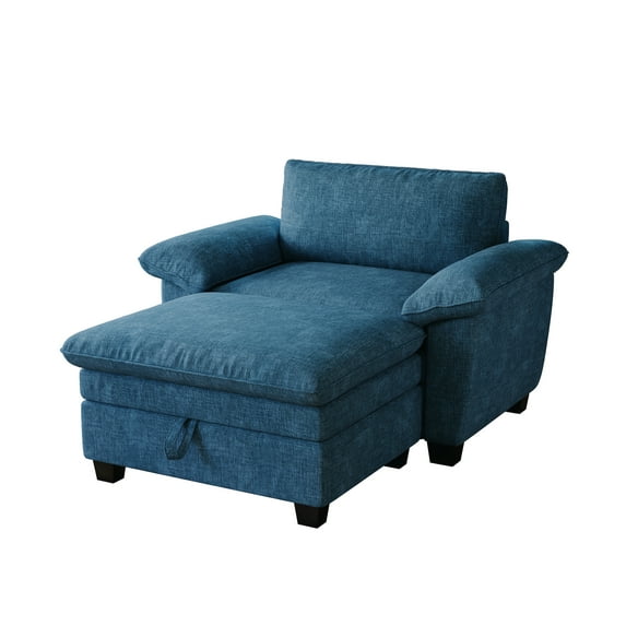 Modern Chaise Lounge Chair with Storage Ottoman, Chenille Upholstered Sofa Armchair for Living Room Bedroom Apartment
