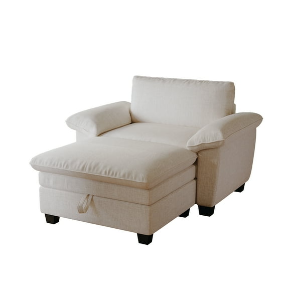 Modern Chaise Lounge Chair with Storage Ottoman, Chenille Upholstered Sofa Armchair for Living Room Bedroom Apartment