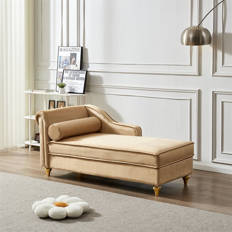 Modern Chaise Lounge Indoor with Storage, Velvet Upholstered
