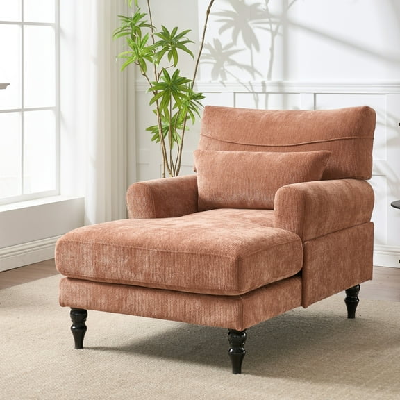 Modern Chaise Lounge Indoor,Upholstered Leisure Sleeper Chair with Solid Wood Frame and High-Resilience Sponge,Spacious Soft Cloud Couch for Living Room,Bedroom and Apartment,Orange