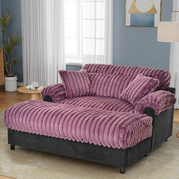 Modern Chaise Lounge Sofa with 2 Throw Pillows, 65.25" Deep Seat Cloud Chaise Sofa Cozy Plush Sofa Couch with Pocket Spring Cushion, Ultra-Soft Accent Chair for Living Room, Office, Wine Red