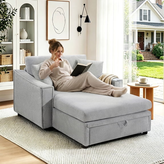 Modern Chaise Sofa 53.5" Sofa Couch Sofa Bed Sleeper Sofa with Pillows and Hidden Storage Space for Living Room , Bedroom