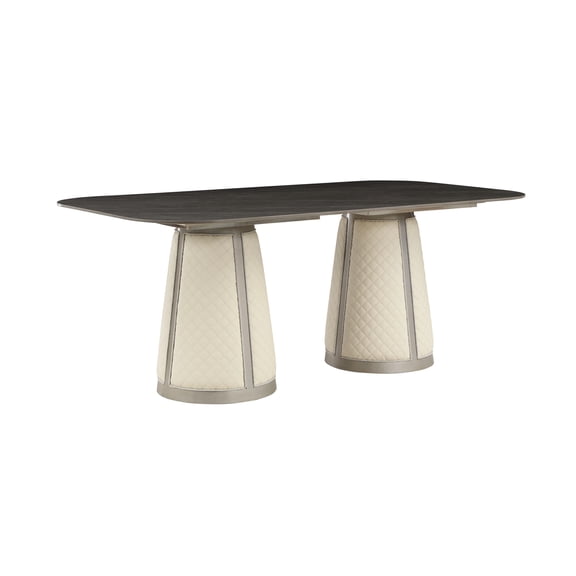 Modern Champagne Finish Dining Table With Sintered Stone Top And Wood Base Feature In