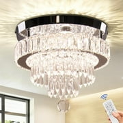 Modern Chandelier 11.8 inch Crystal LED Flush Mount Ceiling Light Fixtures Round Chandeliers for Dining Room Bedroom Living Room Kitchen (Dimmable)