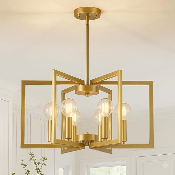 Modern Chandelier 6 Light Height Adjustable Geometric Farmhouse Light Fixture for Dining Room Over Table Kitchen Foyer Entryway Stairwell Hallway Office Room