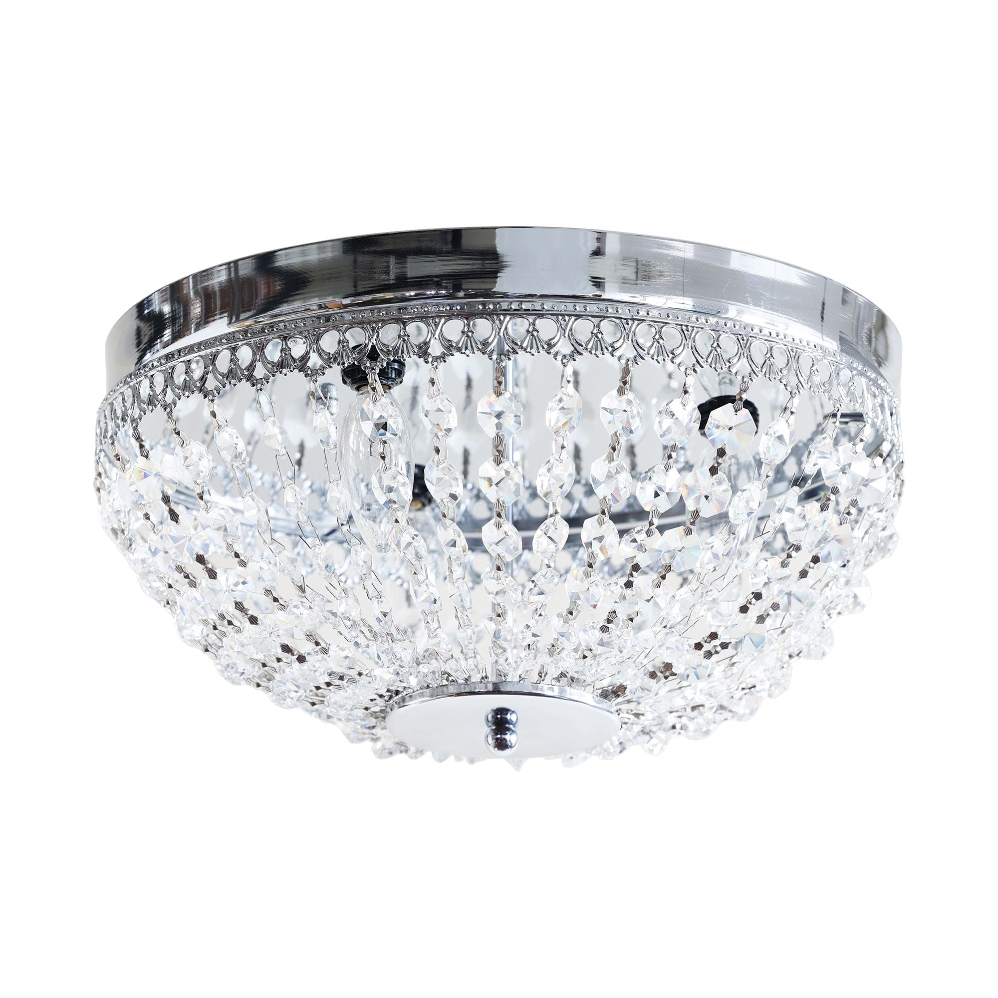 Modern Chandelier Ceiling Light Fixture Crystal Flush Mount Chandelier Lighting Ceiling Lamp, 14 Inch, Chrome
