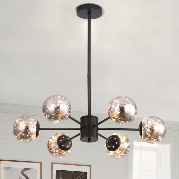 JOPESO 6 Glass Bubble Modern Smoke Black Chandelier Shade, Gypsophila Sputnik Ceiling Light Fixture For Dining Room Bedroom Living Room Farmhouse Bar