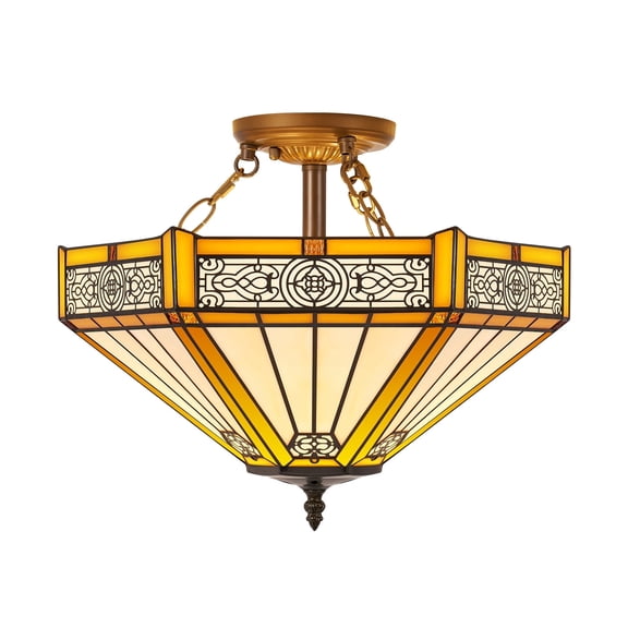 VIXNORYT 16" Stained Glass Ceiling Light Fixture with 2 Bulbs Included, Indoor Decor Lamp for Home Corridor Bedroom